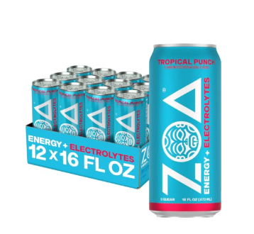 ZOA Zero Sugar Energy Drink, Tropical Punch, 12 Pack, 16 Fl Oz Cans
