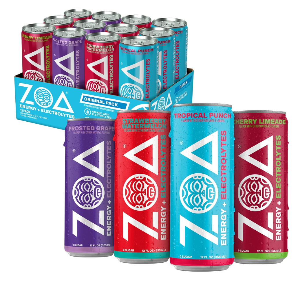 ZOA Zero Sugar Energy Drink, Variety Pack, 12 Pack, 12 Fl Oz